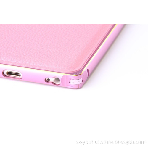 Manufacturer aluminum bumper + PU leather back cover cellphone case for iPhone 6s plus